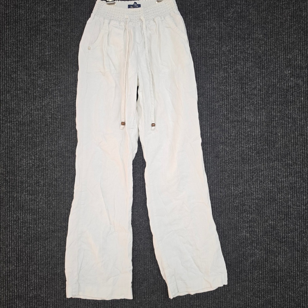 Beau Dawson White Linen Blend Smocked Waist Wide Leg Pants M2584AVB-OP Small